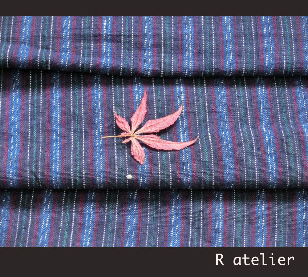 Vintage Chinese Fabric | Handwoven Cotton | Fabric By The Bolt | Red-Blue Stripe #015