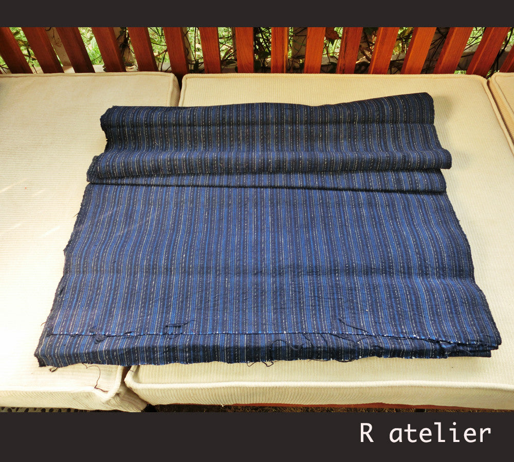 Vintage Chinese Fabric | Handwoven Cotton | Fabric By The Yard | Blue Stripe #012