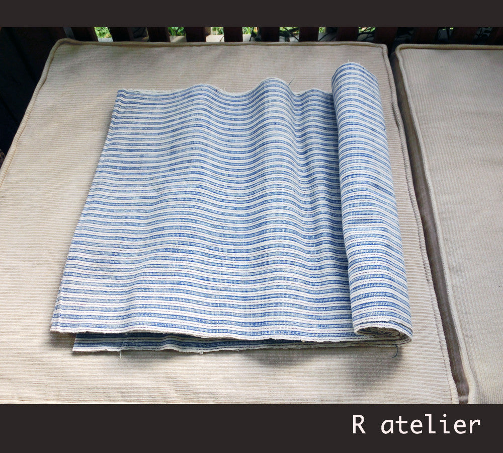 Vintage Chinese Fabric | Handwoven Cotton | Fabric By The Yard | Dark Blue Stripe #006