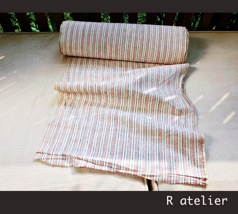 Vintage Chinese Fabric | Handwoven Cotton | Fabric By The Yard | Tricolor Stripe #009