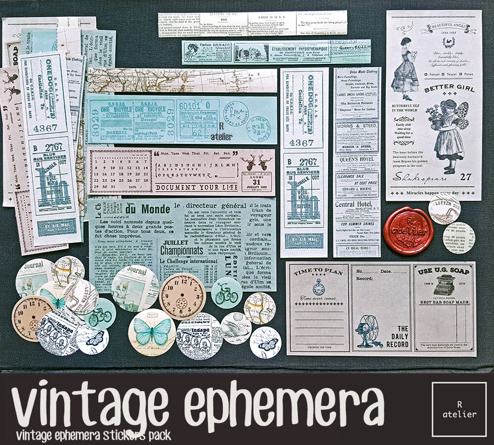 Vintage Ephemera Stickers Pack