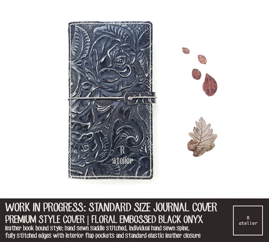 WORK IN PROGRESS: R.atelier Floral Embossed Black Onyx Standard Size Premium Leather Notebook Cover