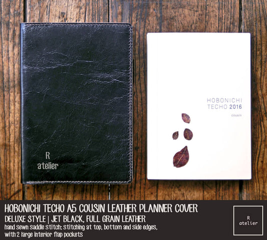 R.atelier Jet Black Hobonichi Techo Cousin A5 Leather Planner Cover