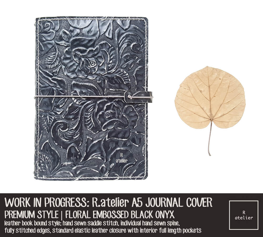 WORK IN PROGRESS: R.atelier Floral Embossed Black Onyx A5 Size Premium Leather Notebook Cover