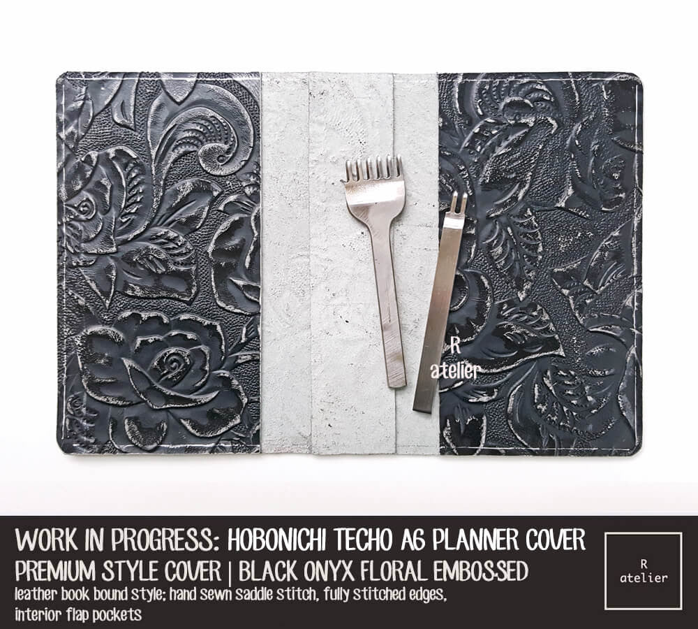 WORK IN PROGRESS: R.atelier Black Onyx Floral Embossed Hobonichi Techo A6 Planner Leather Cover