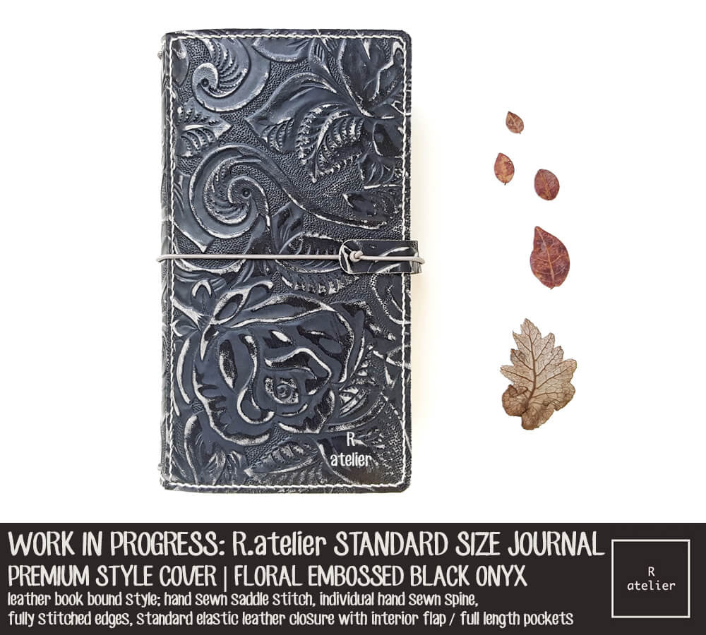 WORK IN PROGRESS: R.atelier Floral Embossed Black Onyx Standard Size Premium Leather Notebook Cover