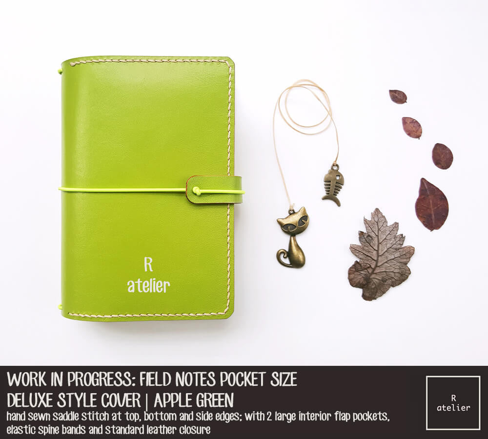 WORK IN PROGRESS: R.atelier Apple Green Field Notes Pocket Size Leather Notebook Cover