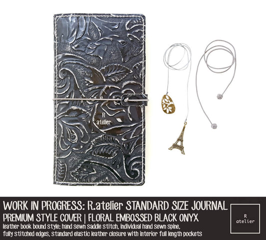 WORK IN PROGRESS: R.atelier Floral Embossed Black Onyx Standard Size Premium Leather Notebook Cover