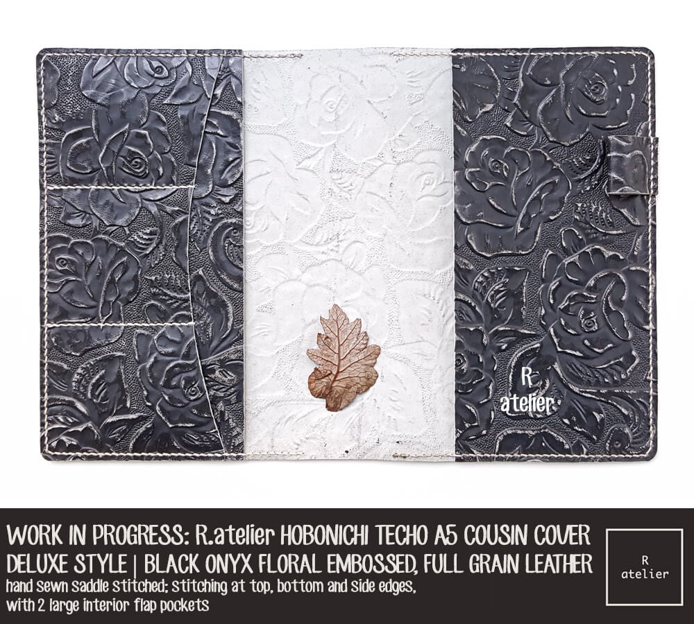 WORK IN PROGRESS: R.atelier Black Onyx Floral Embossed Hobonichi Techo A5 Cousin Planner Leather Cover