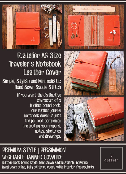 R.atelier A6 Persimmon Traveler's Notebook Leather Journal Cover