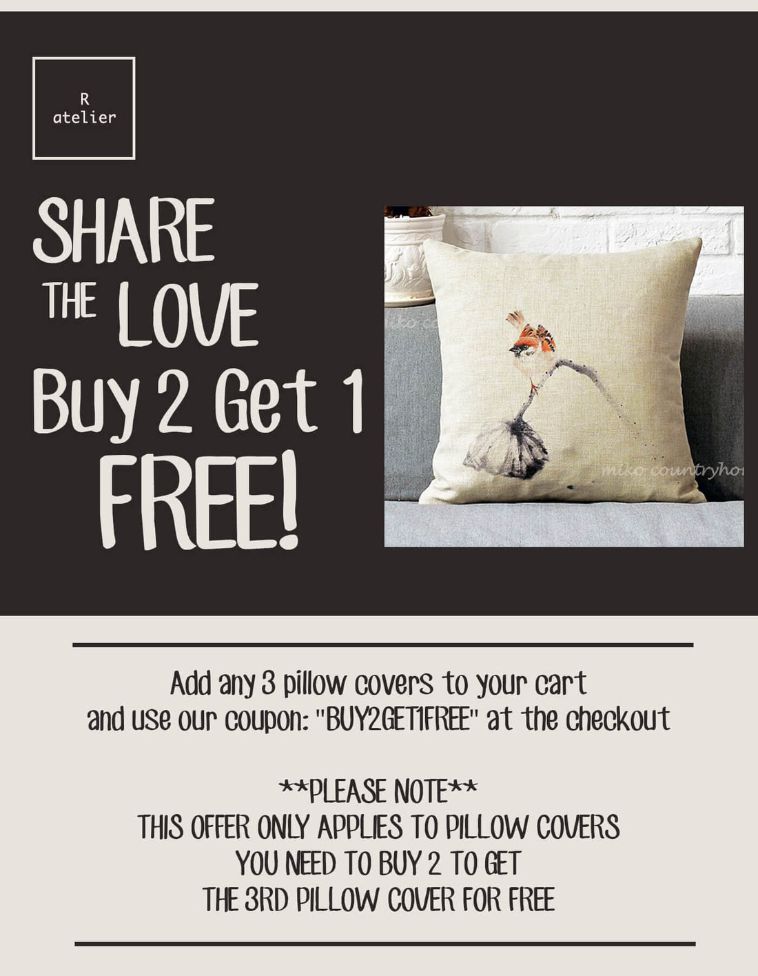 PILLOW COVERS SALE EVENT: BUY 2 GET 1 FREE!