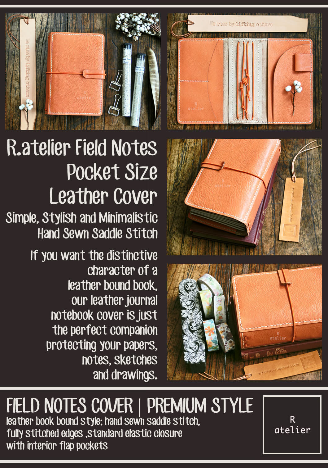 R.atelier Field Notes Pocket Size Premium Leather Cover | Pumpkin