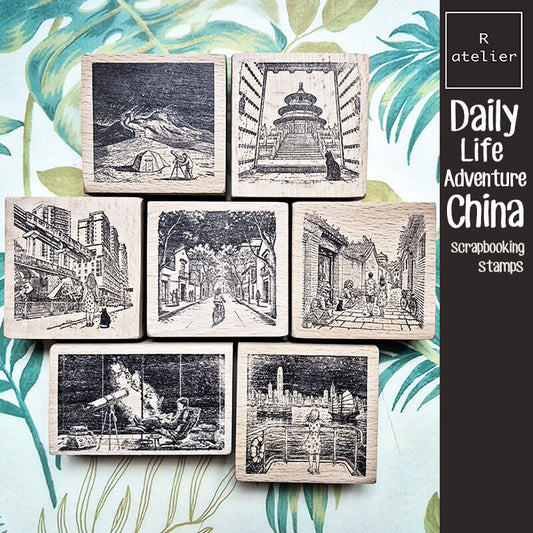 Adventure China Travelogue Scrapbooking Wooden Stamp