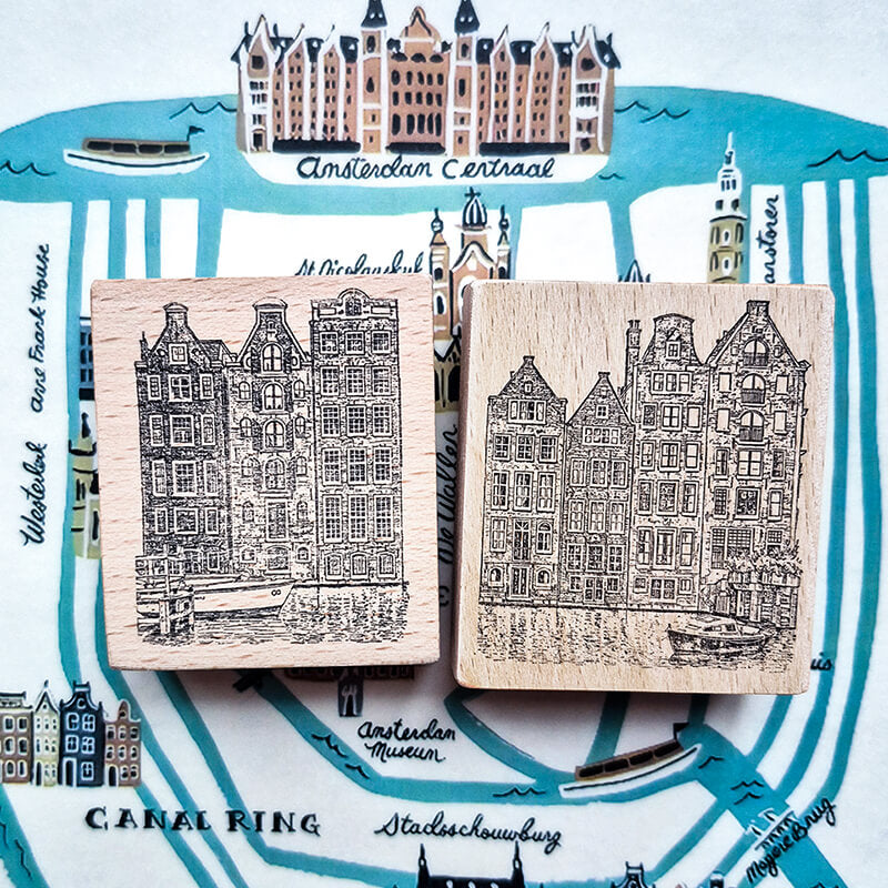 Amsterdam Canal Houses Travelogue Scrapbooking Wooden Stamp