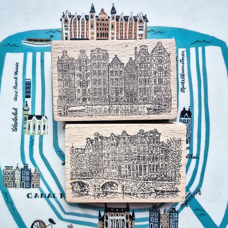 Amsterdam Canal Houses Travelogue Scrapbooking Wooden Stamp