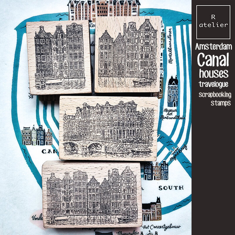 Amsterdam Canal Houses Travelogue Scrapbooking Wooden Stamp