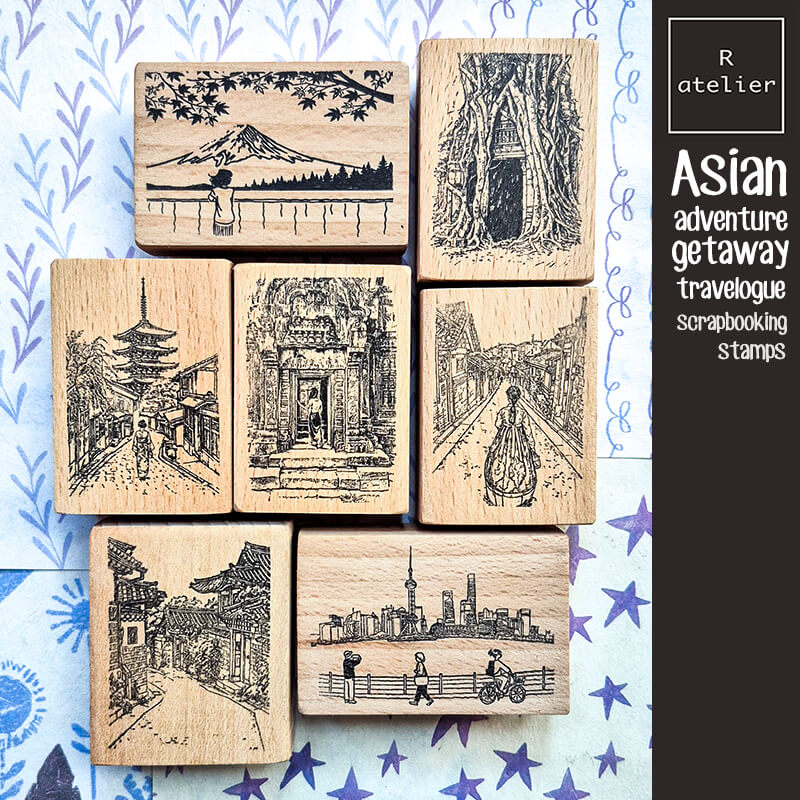 Asian Adventure Getaway Travelogue Scrapbooking Wooden Stamp