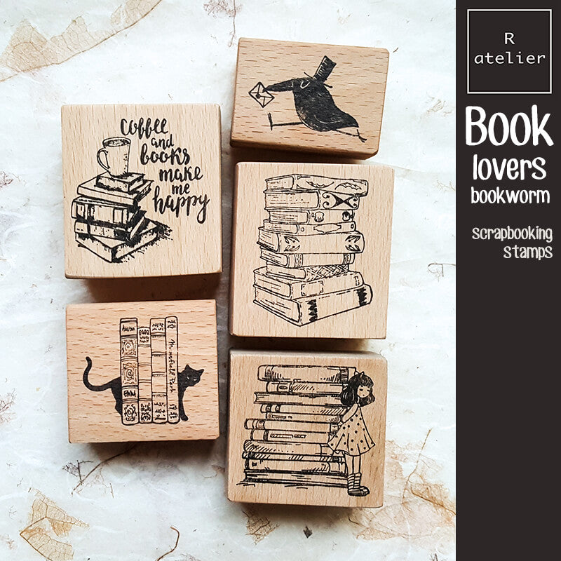 Book Lovers Bookworm Literary Scrapbooking Wooden Stamp
