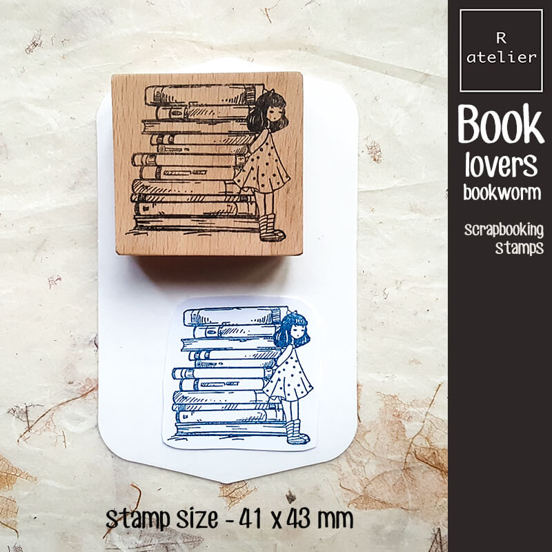 Book Lovers Bookworm Literary Scrapbooking Wooden Stamp