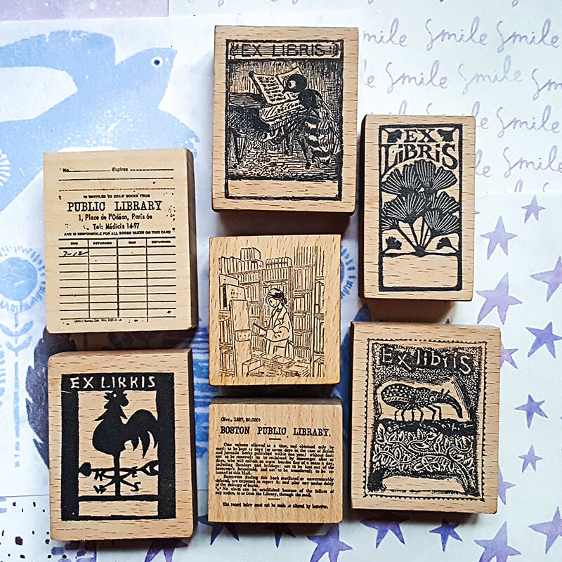 Bookplate Ex Libris Library Card Book Lovers Scrapbooking Wooden Stamp