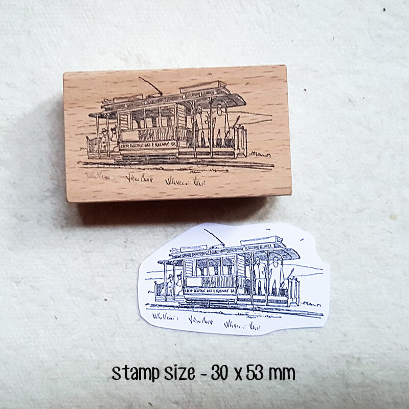 Old Tramways Streetcars Scrapbooking Wooden Stamp