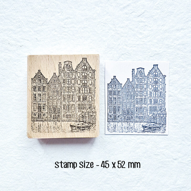 Amsterdam Canal Houses Travelogue Scrapbooking Wooden Stamp