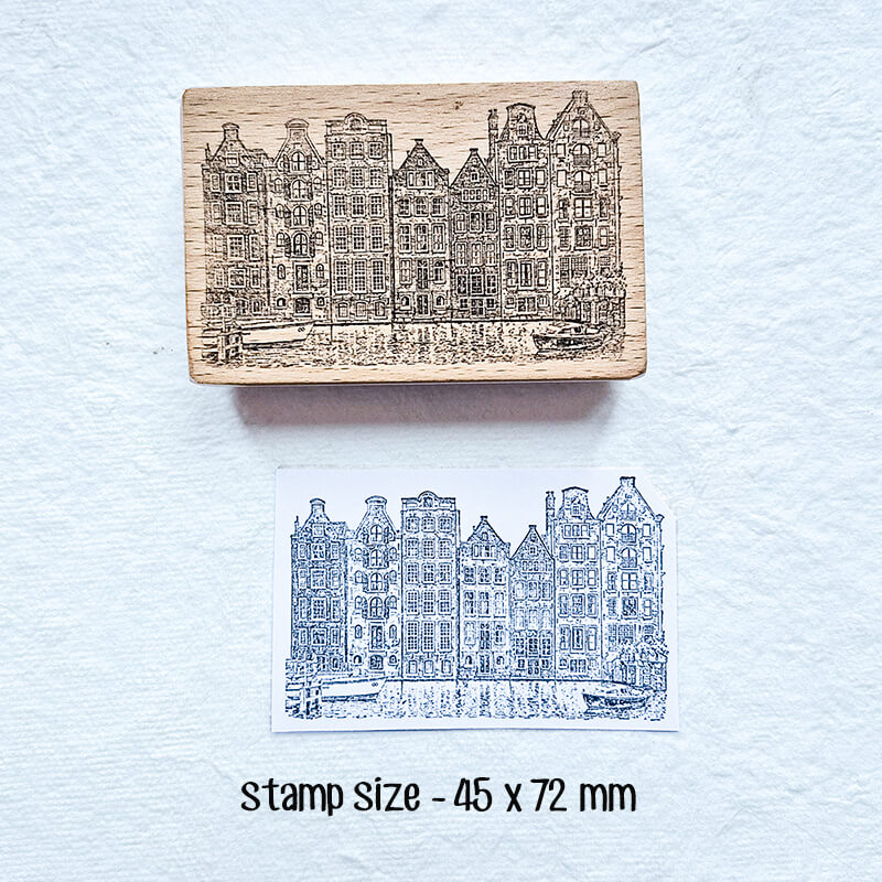 Amsterdam Canal Houses Travelogue Scrapbooking Wooden Stamp