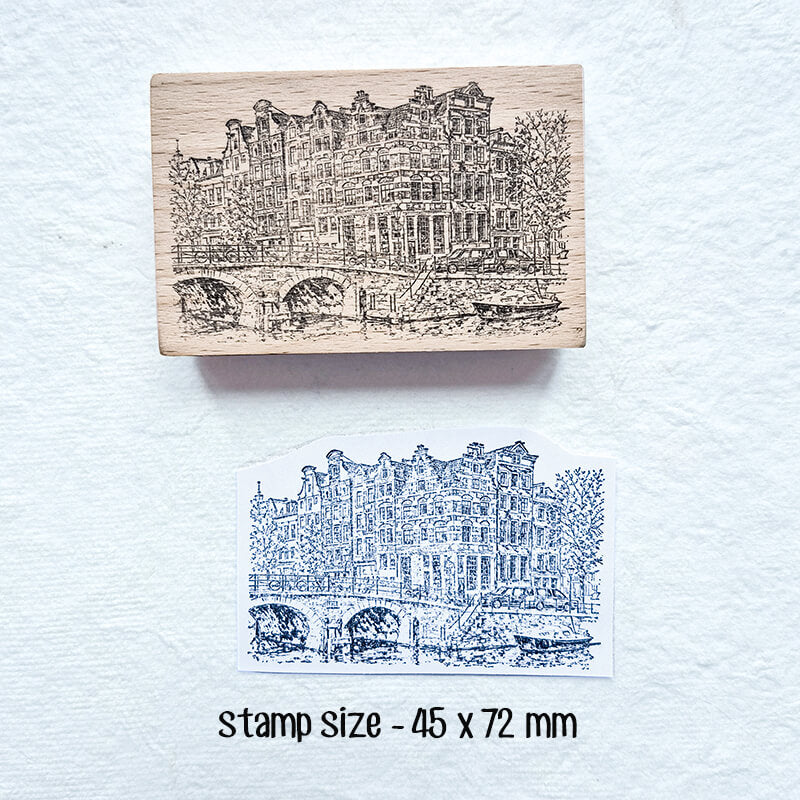 Amsterdam Canal Houses Travelogue Scrapbooking Wooden Stamp