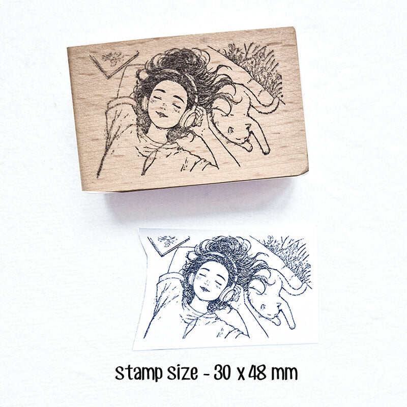 Daily Life Chill Time Cat Lovers Scrapbooking Wooden Stamp