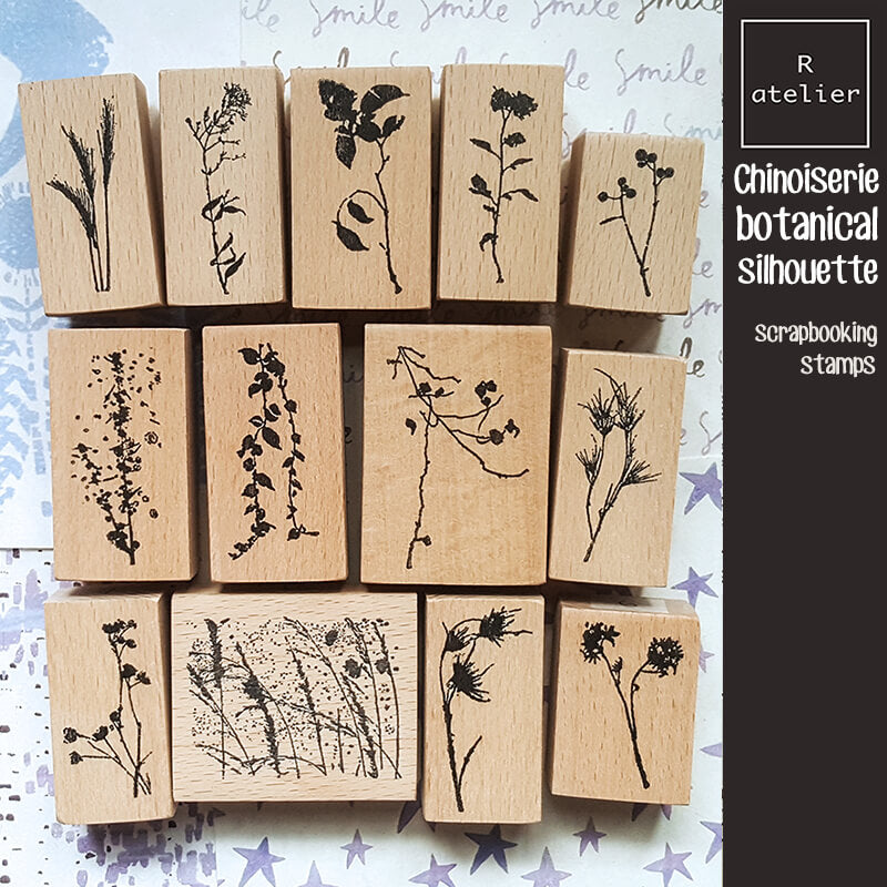 Chinoiserie Botanical Silhouette Scrapbooking Wooden Stamp