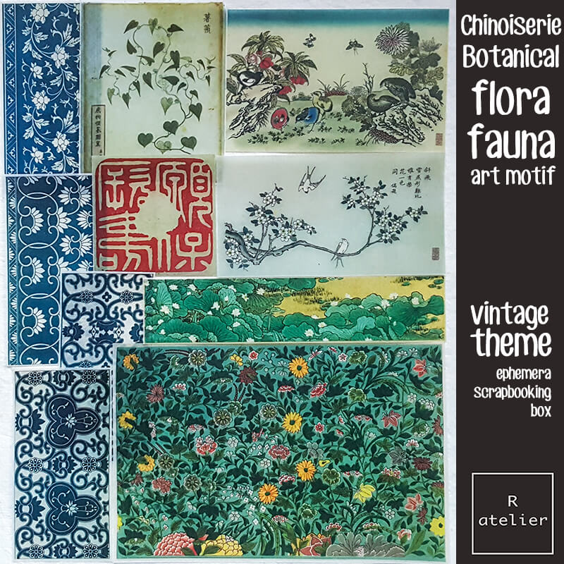 Chinoiserie Botanical Ephemera Junk Journal Scrapbooking Box