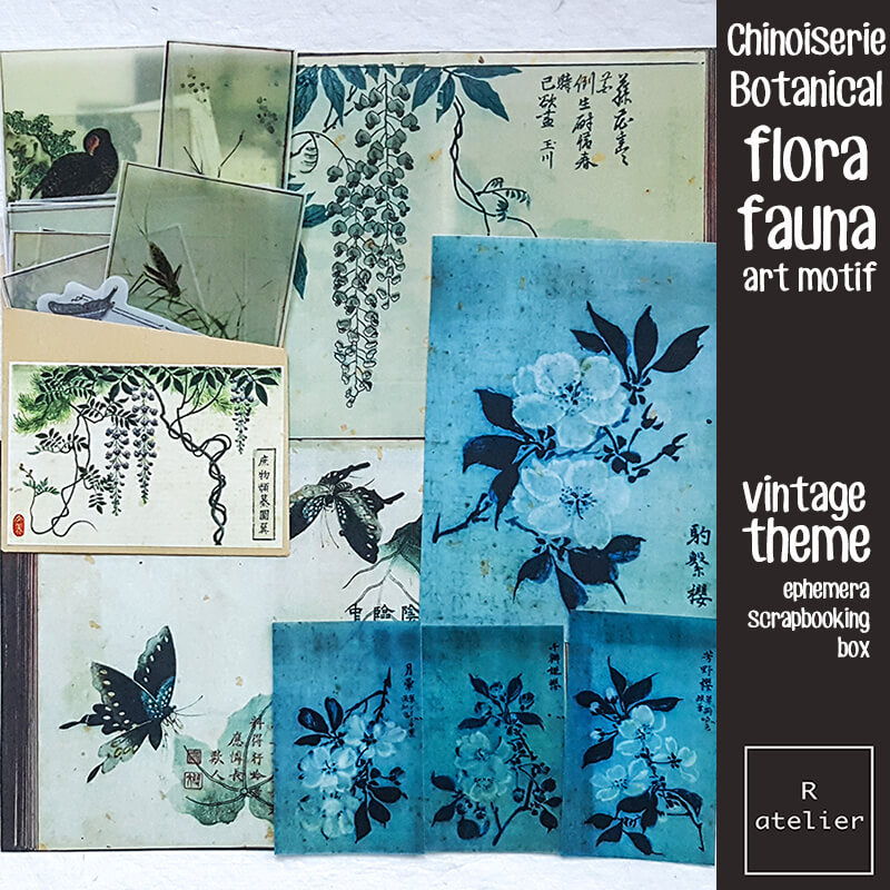 Chinoiserie Botanical Ephemera Junk Journal Scrapbooking Box