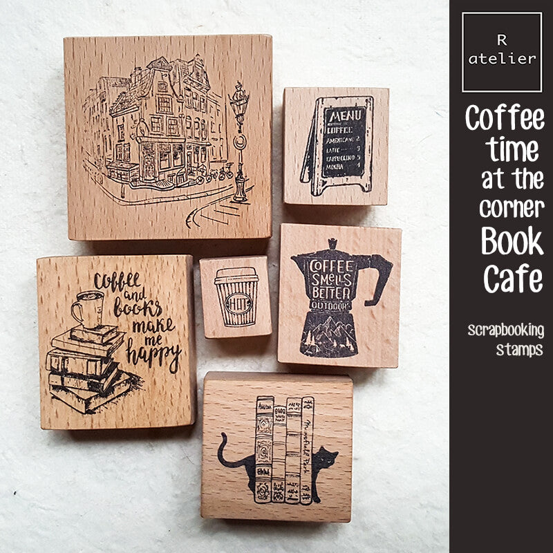 Coffee Time at the Corner Bookstore Cafe Scrapbooking Wooden Stamp