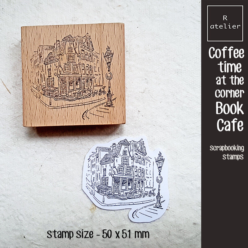 Coffee Time at the Corner Bookstore Cafe Scrapbooking Wooden Stamp