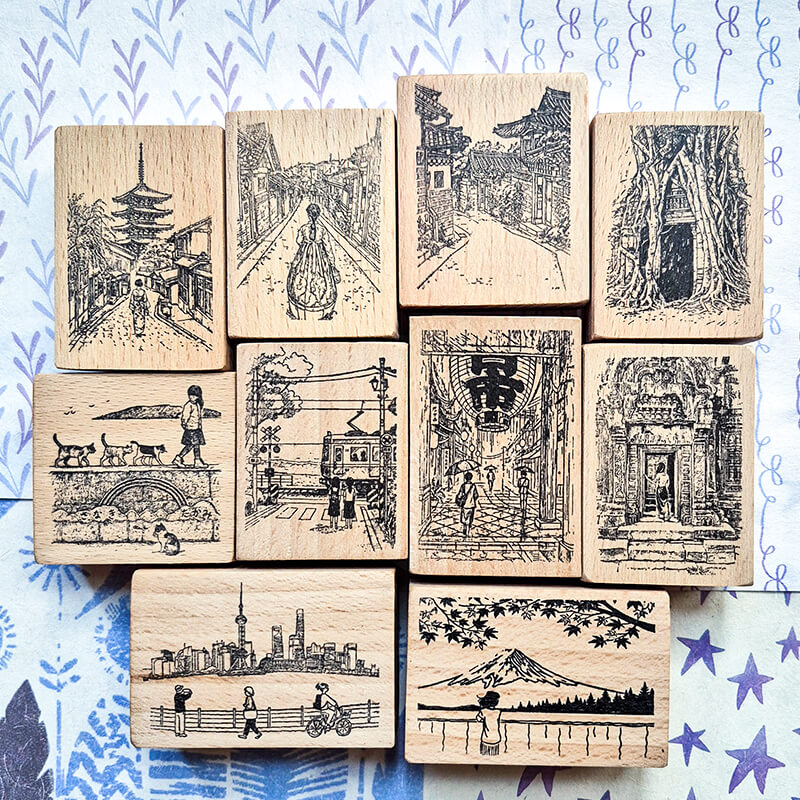 Asian Adventure Getaway Travelogue Scrapbooking Wooden Stamp