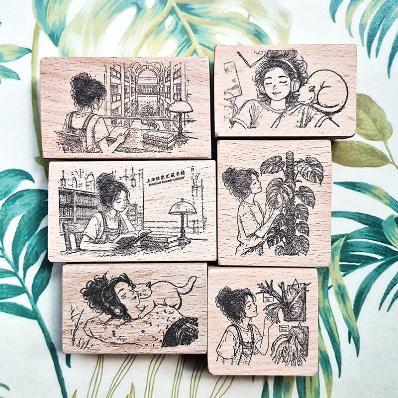 Daily Life Chill Time Reading Library Scrapbooking Wooden Stamp