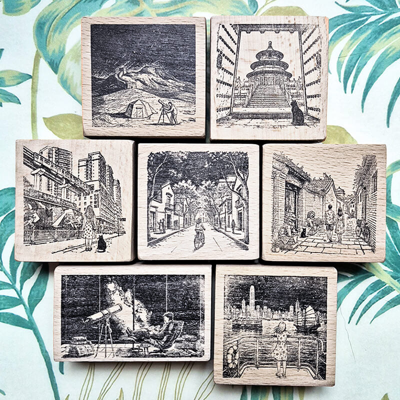 Adventure China Travelogue Scrapbooking Wooden Stamp