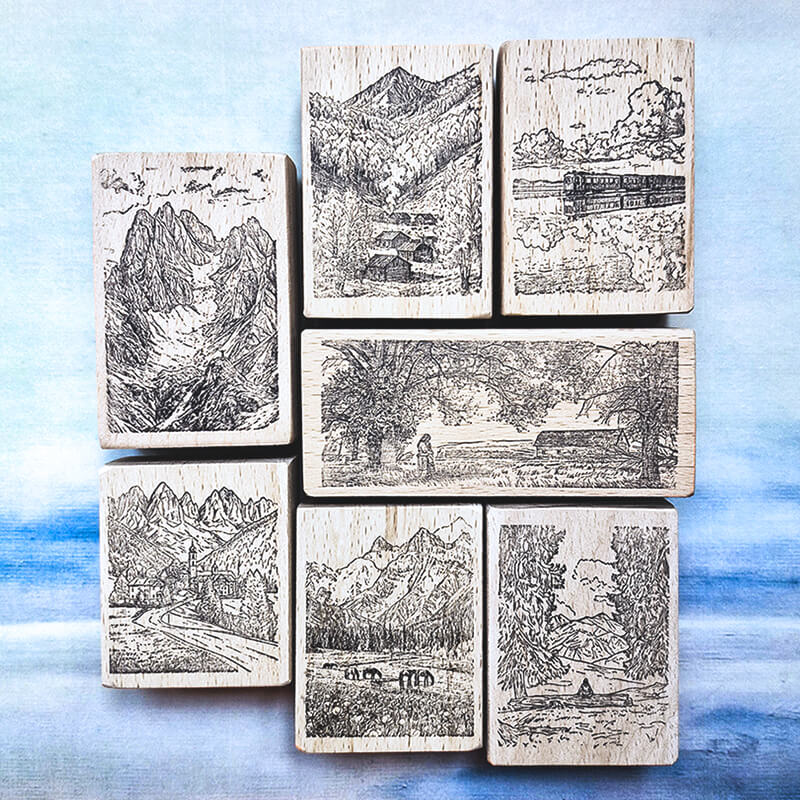 Wanderlust Alpine Mountain Hiking Travelogue (1) Scrapbooking Wooden Stamp
