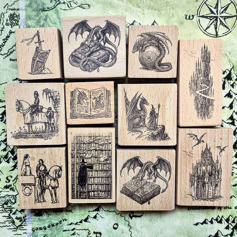 Wizard & Knight, Dungeons & Dragons Fantasy World Scrapbooking Stamp