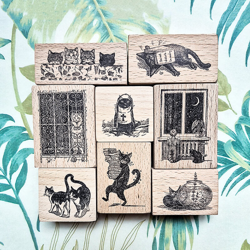 Whimsical Kitty Cat Scrapbooking Wooden Stamp