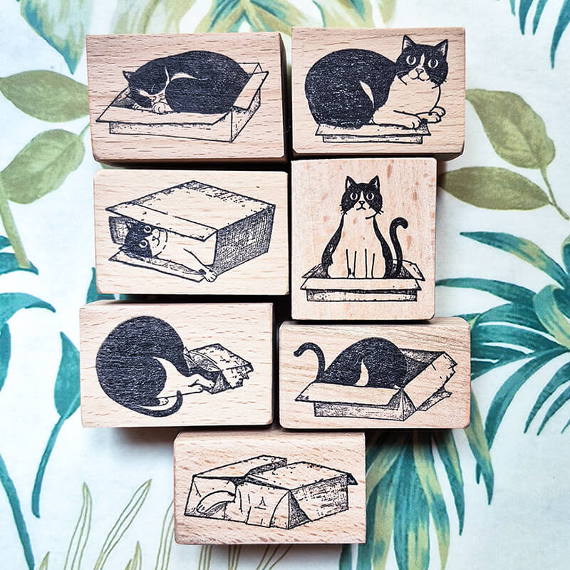 My Cat Loves Boxes Scrapbooking Wooden Stamp