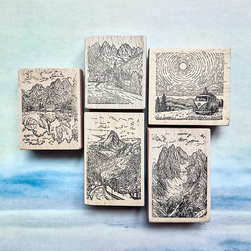 Wanderlust European Alpine Mountain Hiking Travelogue Scrapbooking Wooden Stamp