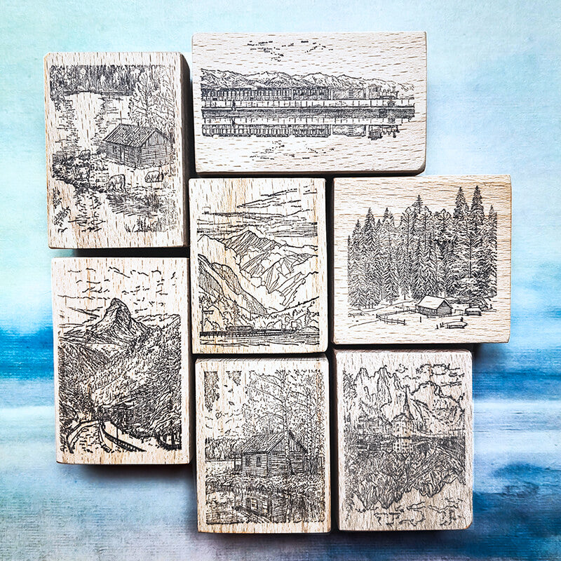 Wanderlust Alpine Mountain Hiking Travelogue (2) Scrapbooking Wooden Stamp