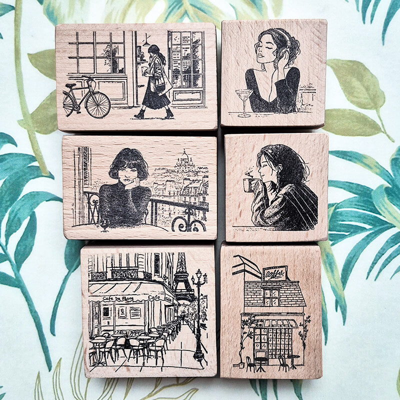 Coffee Culture Parisian Cafe Scrapbooking Wooden Stamp