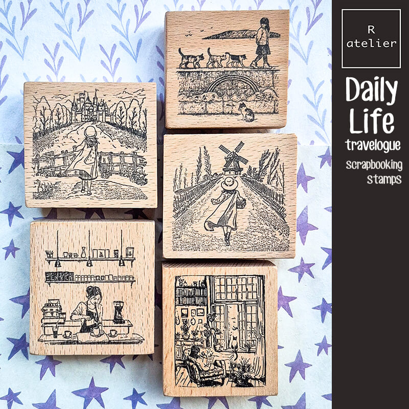 Daily Life Travelogue Scrapbooking Wooden Stamp
