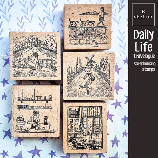 Daily Life Travelogue Scrapbooking Wooden Stamp