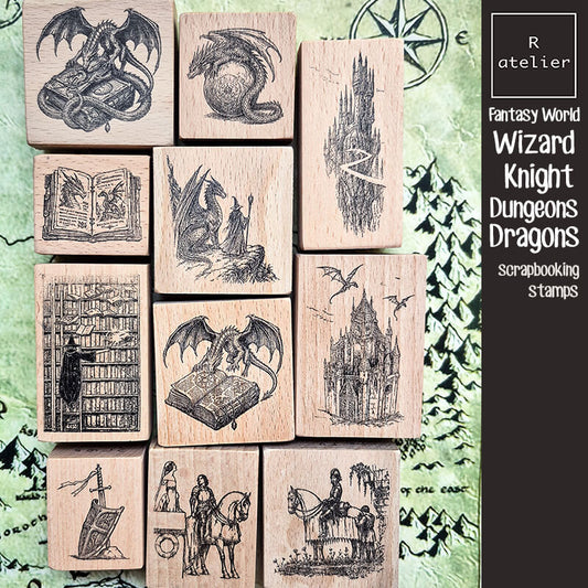 Wizard & Knight, Dungeons & Dragons Fantasy World Scrapbooking Stamp