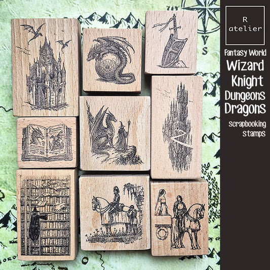 Wizard & Knight, Dungeons & Dragons Fantasy World Scrapbooking Stamp