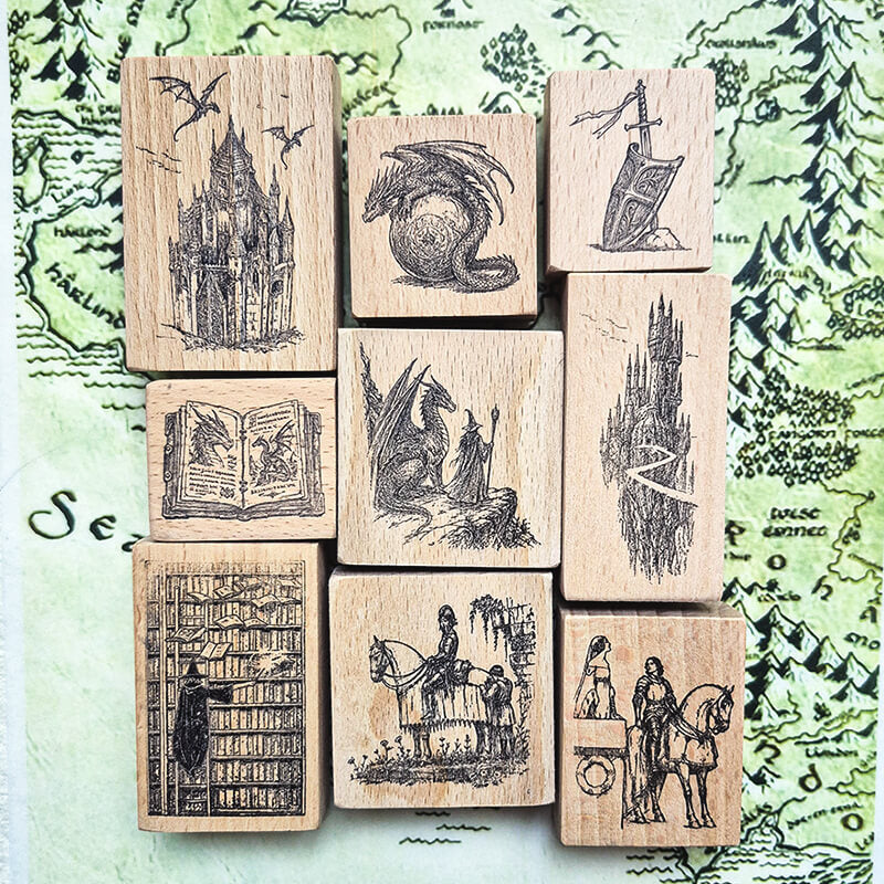 Wizard & Knight, Dungeons & Dragons Fantasy World Scrapbooking Stamp