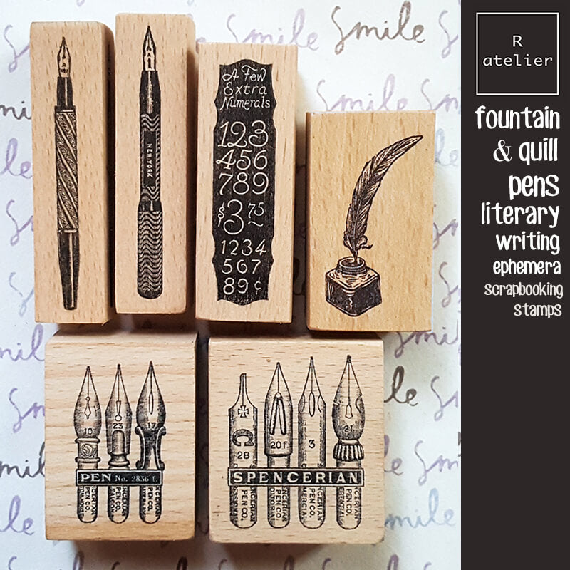 Fountain Quill Pens Literary Writing Ephemera Scrapbooking Wooden Stamp